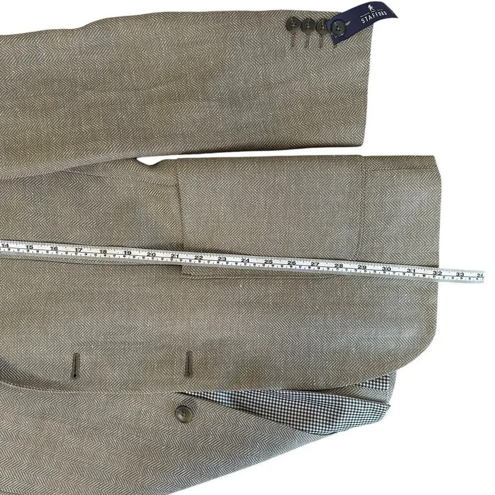 Stafford Men’s Taupe Herringbone Slim Fit Linen Wool Sports Coat Blazer Size 40L